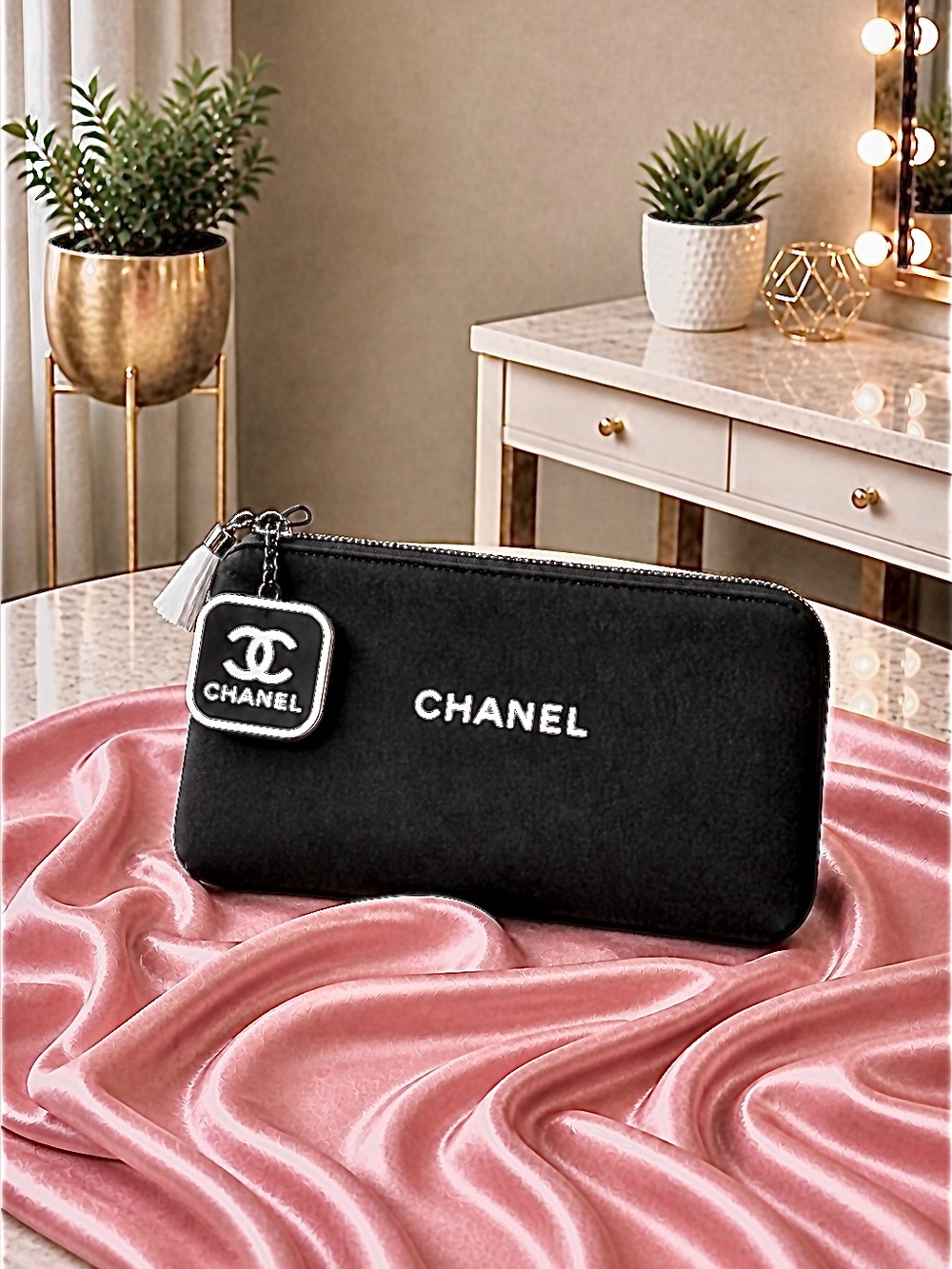 CHANEL Black and White Beauty pouch/wristlet